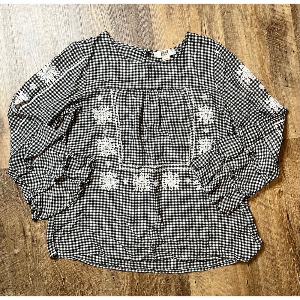 Vintage America Blues Claudia Black & White Gingham Blouse Super Soft Sz Medium